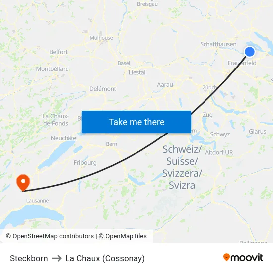 Steckborn to La Chaux (Cossonay) map