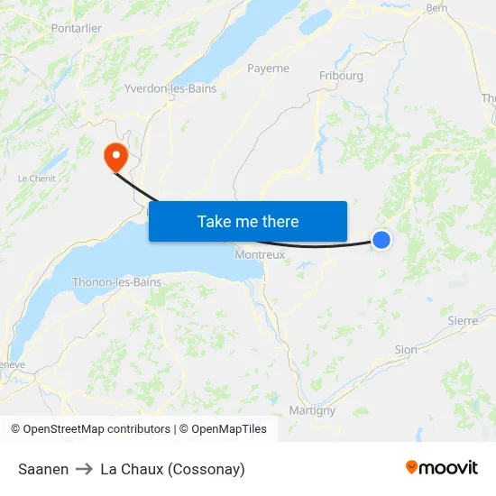Saanen to La Chaux (Cossonay) map