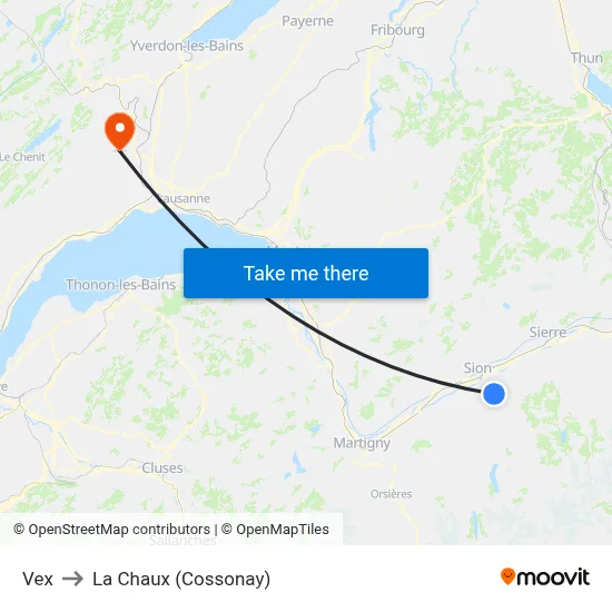 Vex to La Chaux (Cossonay) map