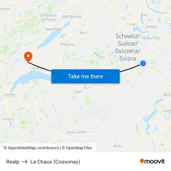 Realp to La Chaux (Cossonay) map