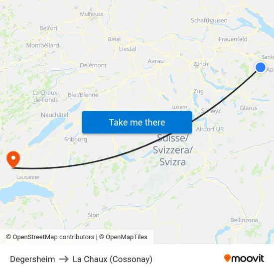 Degersheim to La Chaux (Cossonay) map