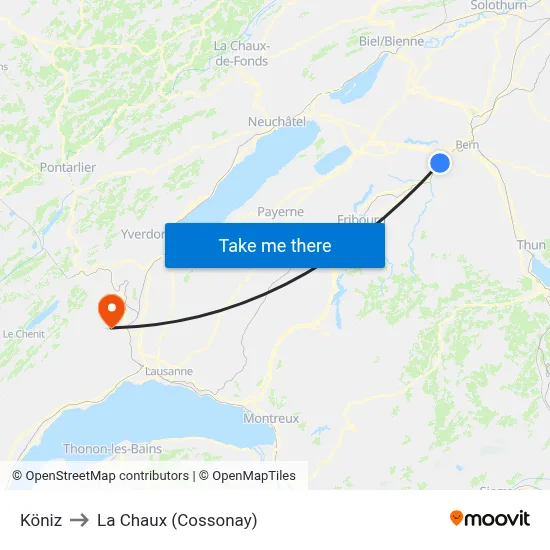 Köniz to La Chaux (Cossonay) map