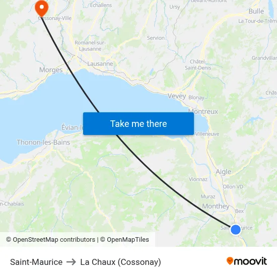 Saint-Maurice to La Chaux (Cossonay) map