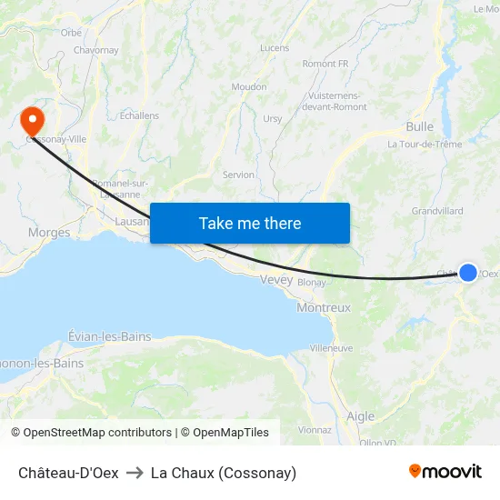 Château-D'Oex to La Chaux (Cossonay) map