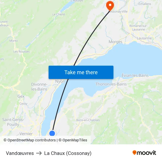 Vandœuvres to La Chaux (Cossonay) map