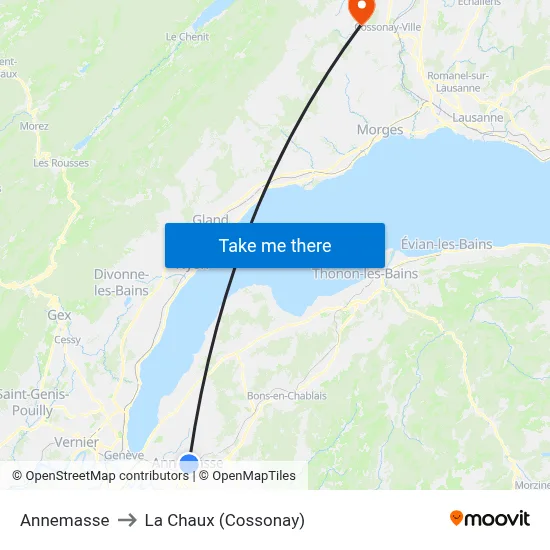 Annemasse to La Chaux (Cossonay) map