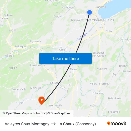 Valeyres-Sous-Montagny to La Chaux (Cossonay) map