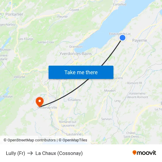 Lully (Fr) to La Chaux (Cossonay) map