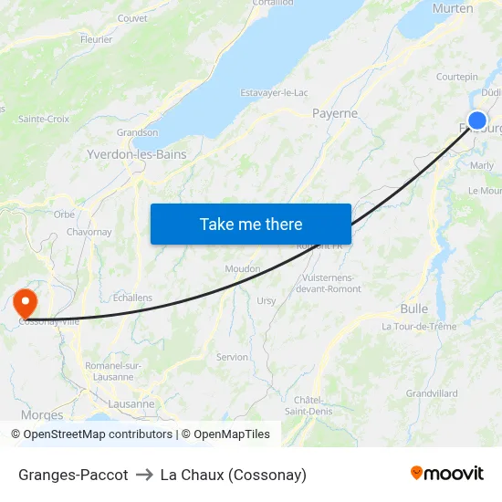 Granges-Paccot to La Chaux (Cossonay) map