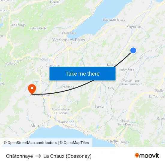 Châtonnaye to La Chaux (Cossonay) map