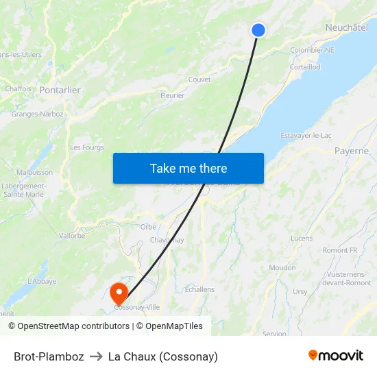 Brot-Plamboz to La Chaux (Cossonay) map