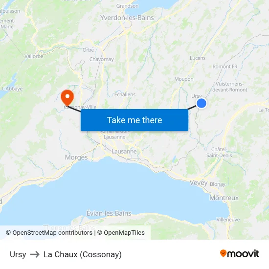Ursy to La Chaux (Cossonay) map