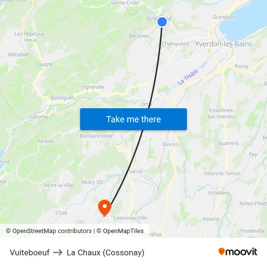 Vuiteboeuf to La Chaux (Cossonay) map