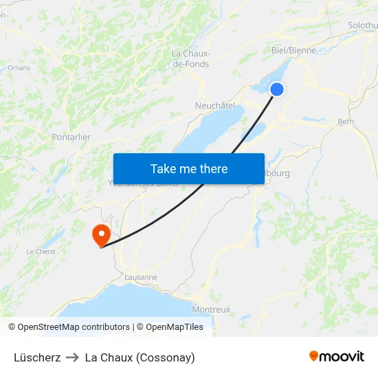 Lüscherz to La Chaux (Cossonay) map