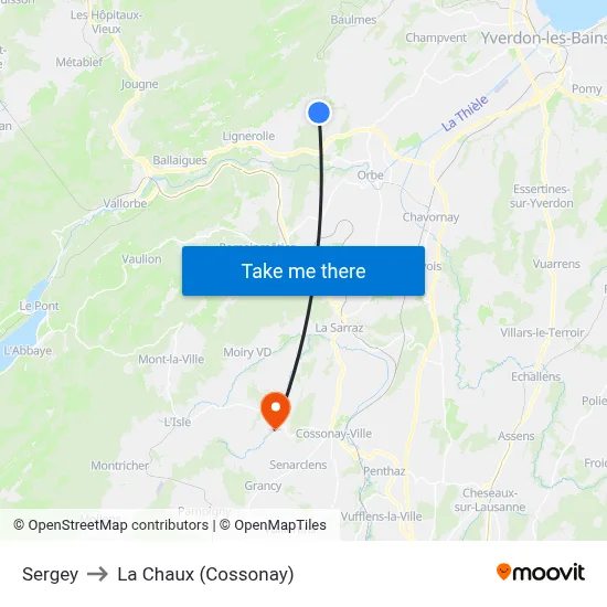 Sergey to La Chaux (Cossonay) map