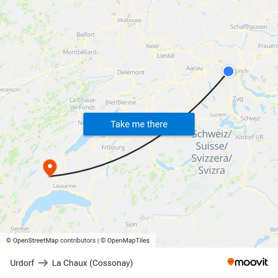 Urdorf to La Chaux (Cossonay) map
