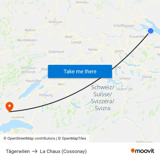 Tägerwilen to La Chaux (Cossonay) map
