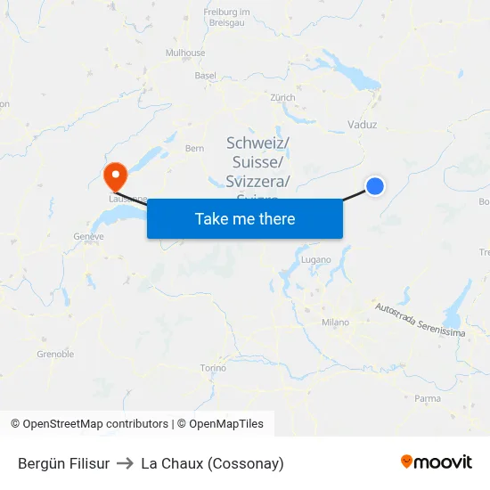 Bergün Filisur to La Chaux (Cossonay) map