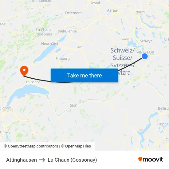 Attinghausen to La Chaux (Cossonay) map