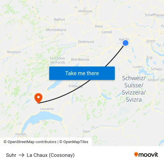 Suhr to La Chaux (Cossonay) map