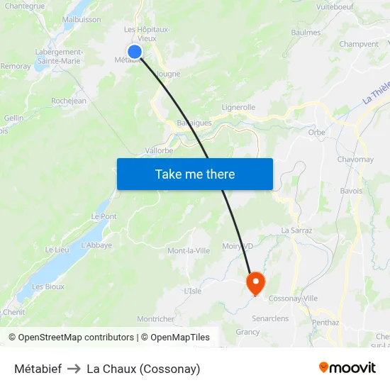 Métabief to La Chaux (Cossonay) map