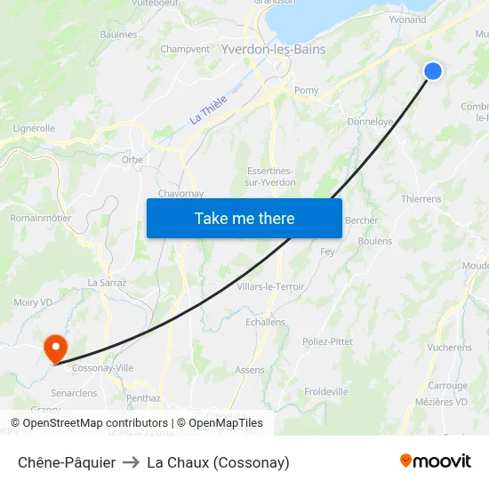 Chêne-Pâquier to La Chaux (Cossonay) map