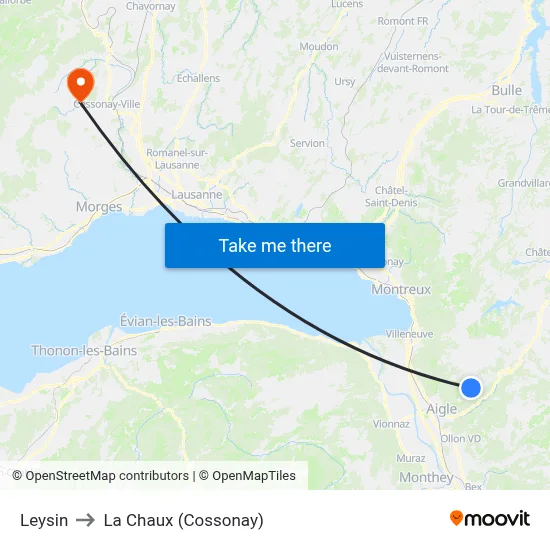 Leysin to La Chaux (Cossonay) map