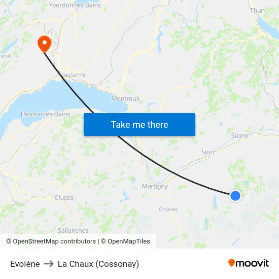 Evolène to La Chaux (Cossonay) map