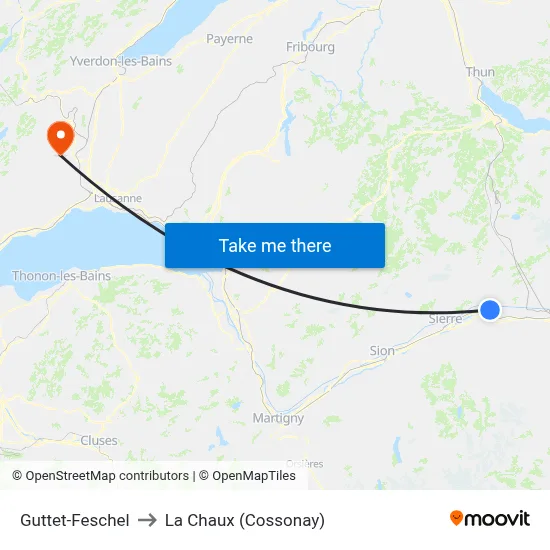 Guttet-Feschel to La Chaux (Cossonay) map
