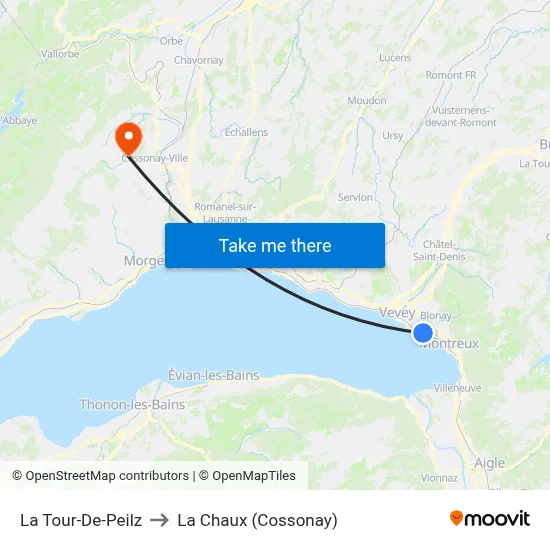 La Tour-De-Peilz to La Chaux (Cossonay) map