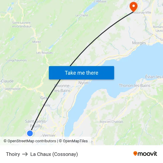 Thoiry to La Chaux (Cossonay) map