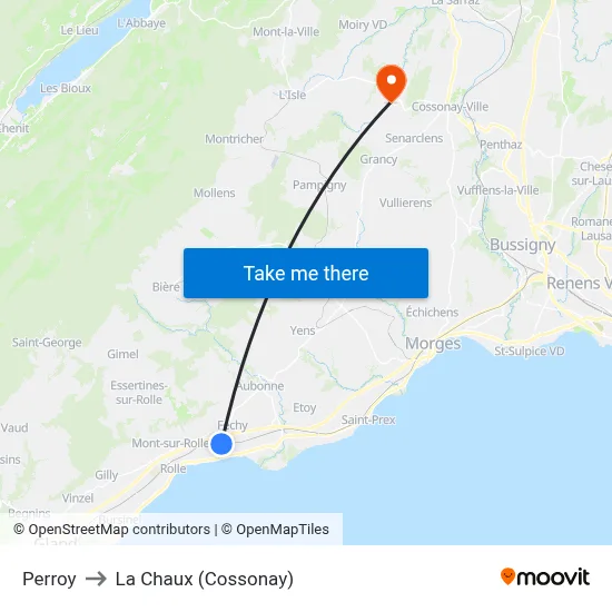 Perroy to La Chaux (Cossonay) map