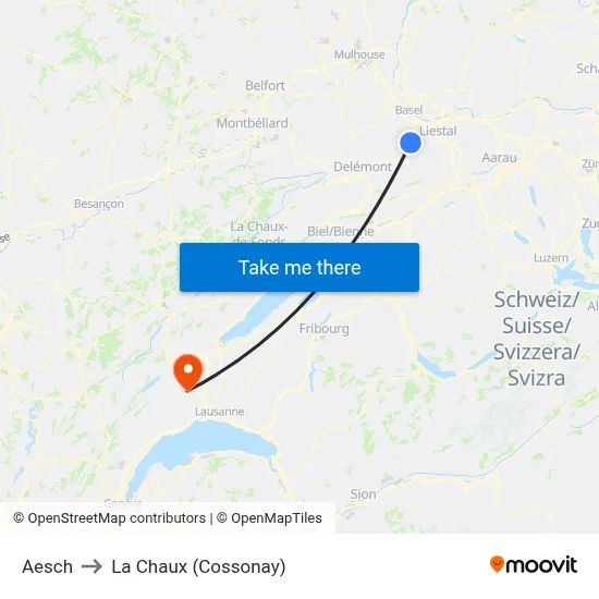 Aesch to La Chaux (Cossonay) map