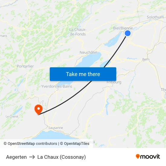 Aegerten to La Chaux (Cossonay) map