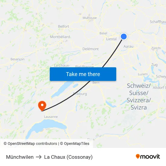 Münchwilen to La Chaux (Cossonay) map