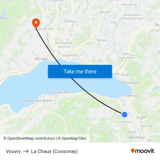 Vouvry to La Chaux (Cossonay) map