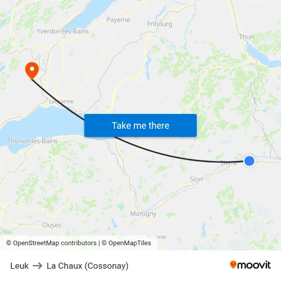 Leuk to La Chaux (Cossonay) map