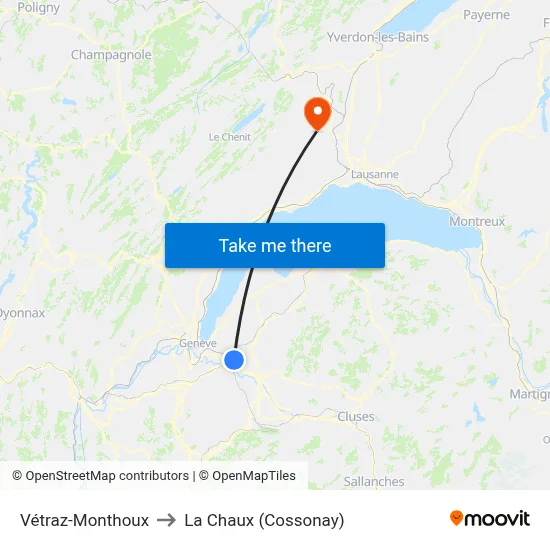 Vétraz-Monthoux to La Chaux (Cossonay) map