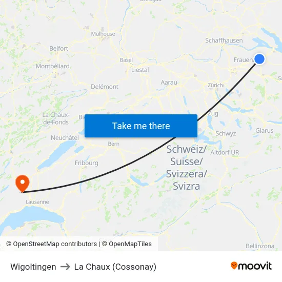 Wigoltingen to La Chaux (Cossonay) map