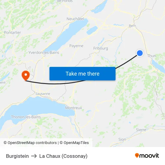 Burgistein to La Chaux (Cossonay) map