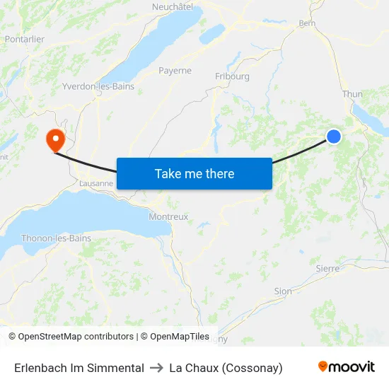 Erlenbach Im Simmental to La Chaux (Cossonay) map