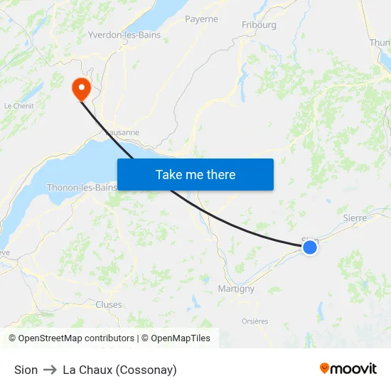 Sion to La Chaux (Cossonay) map