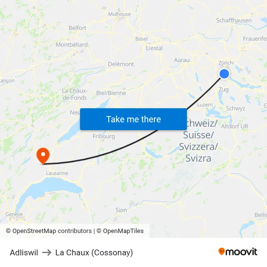 Adliswil to La Chaux (Cossonay) map