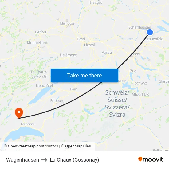 Wagenhausen to La Chaux (Cossonay) map