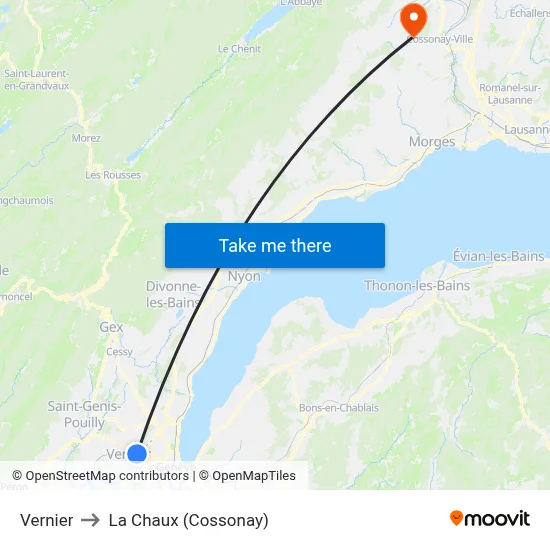 Vernier to La Chaux (Cossonay) map