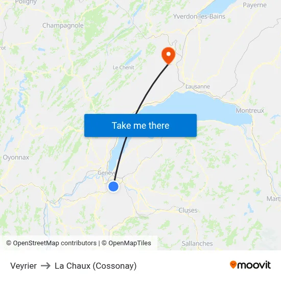 Veyrier to La Chaux (Cossonay) map
