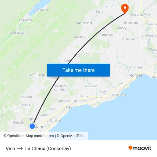 Vich to La Chaux (Cossonay) map