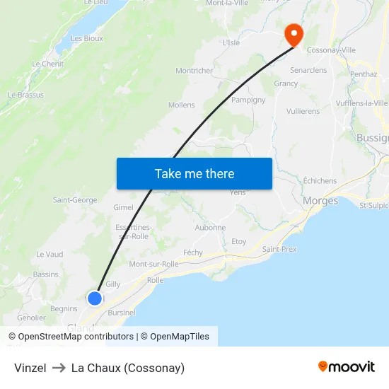 Vinzel to La Chaux (Cossonay) map