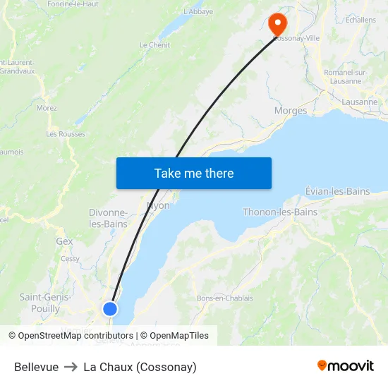 Bellevue to La Chaux (Cossonay) map