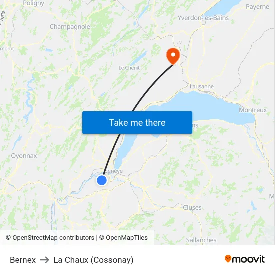 Bernex to La Chaux (Cossonay) map